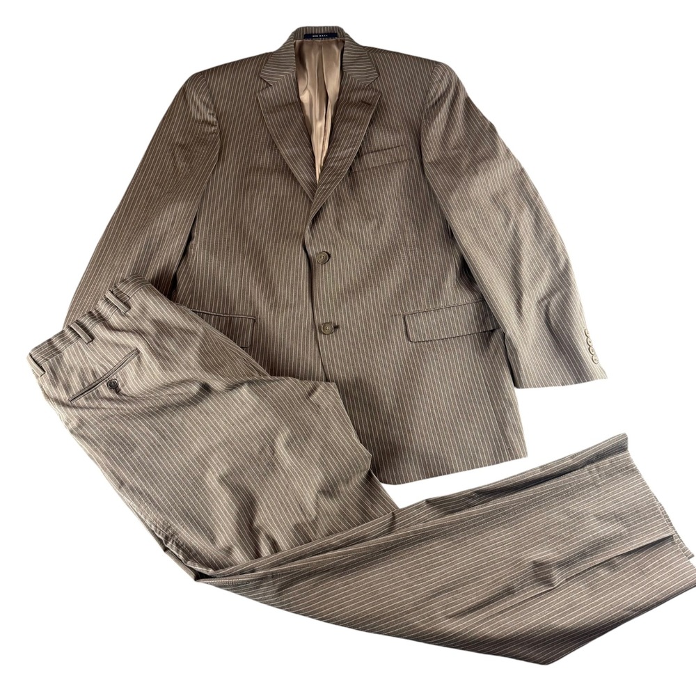 Hickey Freeman Mens Grey Pinstripe 2 Button Suit‎ Blazer Trousers 44L 36W